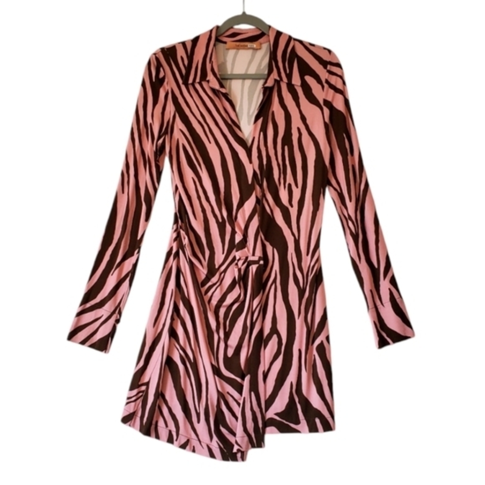 Andamane Pink Brown Leopard Print Silky Wrap Dress‎ No Belt Size 38/8 Women